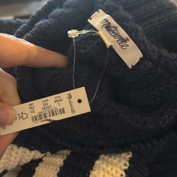 Madewell Wide Rib Turtleneck Sweater White Blue Size S NO064 - Picture 7 of 7